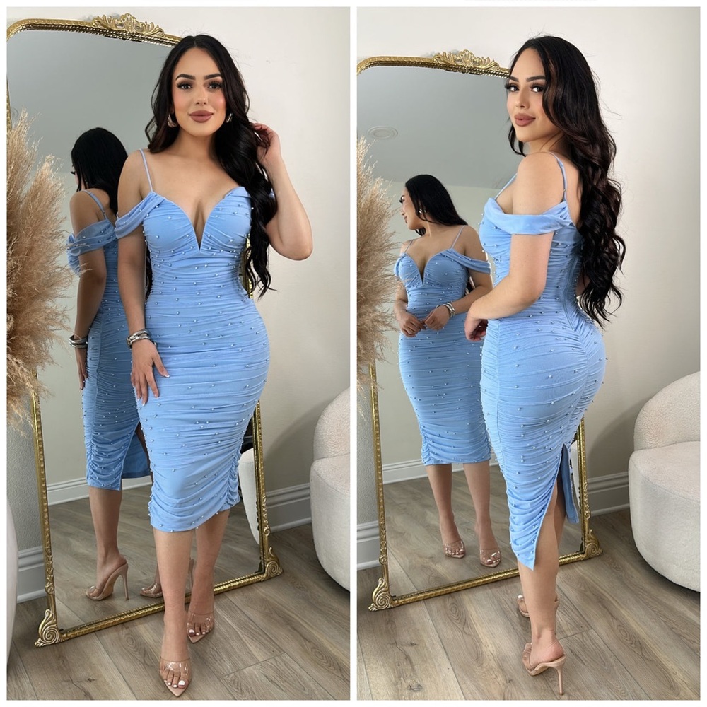 Elegant Blue Off-Shoulder Dress